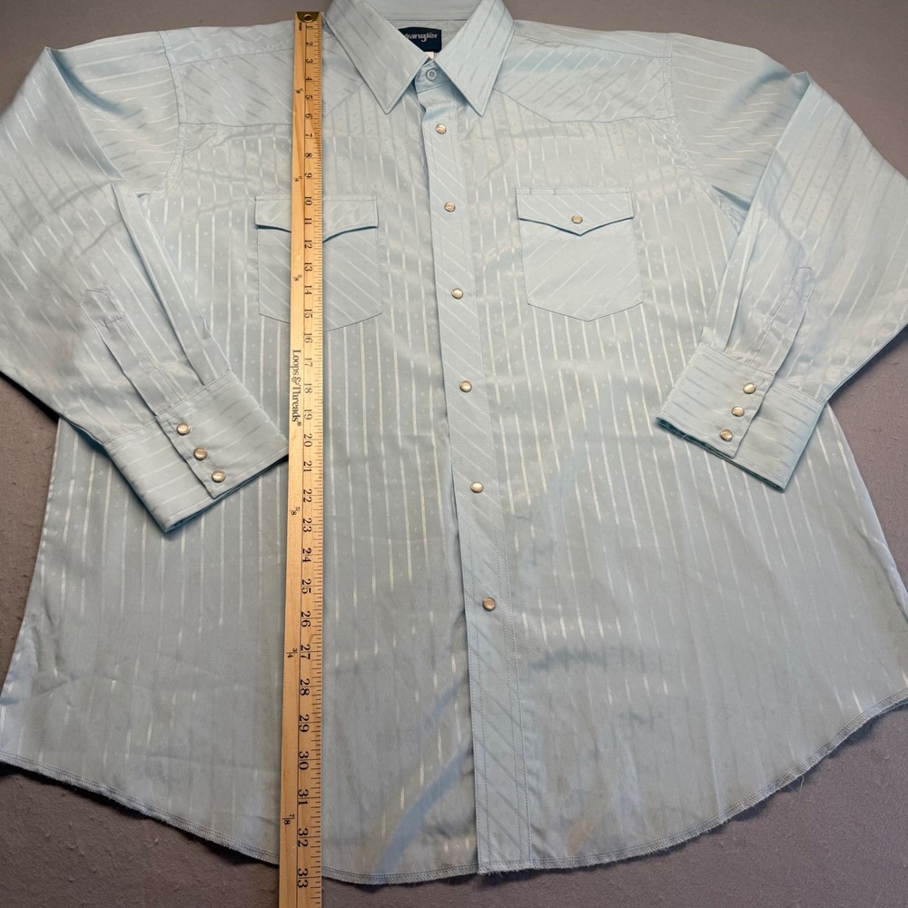 Wrangler Shirt Mens XXL Blue 75222BL Western Pearl Snap Jacquard Stripe LS - Picture 5 of 8